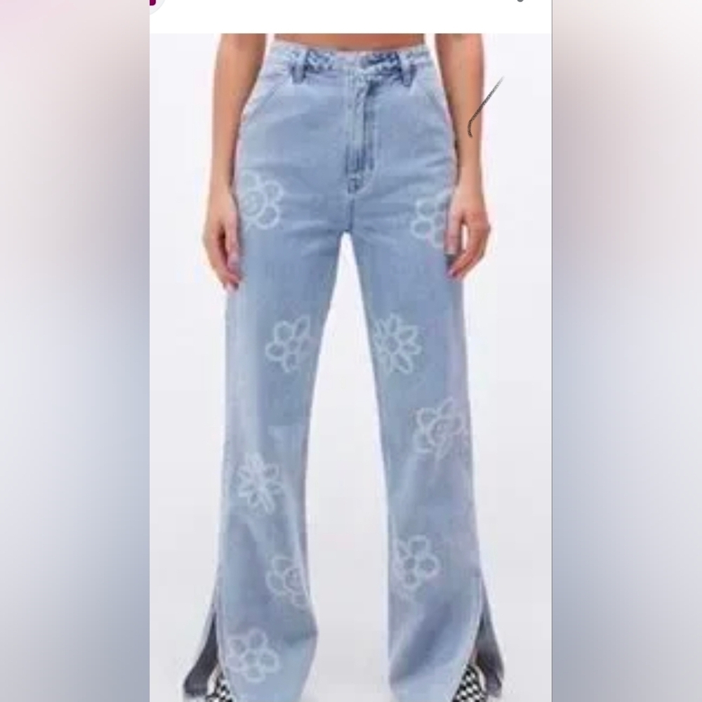 PacSun Light Blue Floral Wide-Leg Jeans
